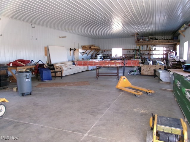 garage featuring a workshop area