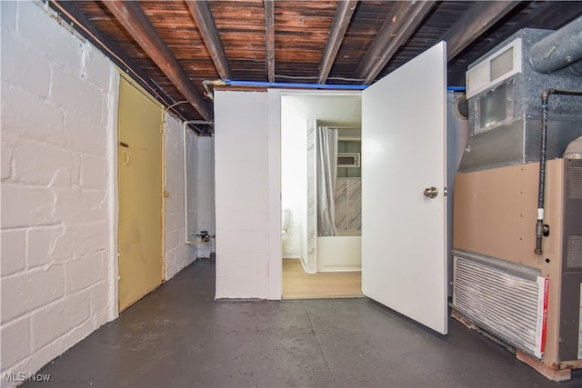 basement with heating unit