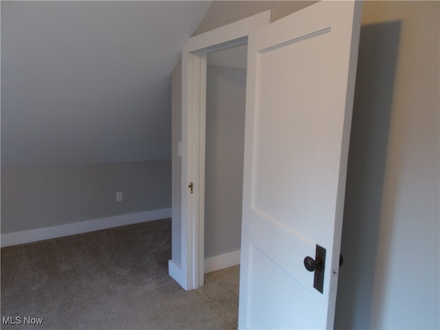 additional living space featuring vaulted ceiling and carpet