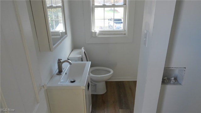 bathroom featuring hardwood / wood-style floors, vanity, and toilet