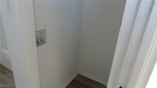 128 Columbia, Chester, WV 26034 - laundry area featuring baseboards and dark wood-style floors