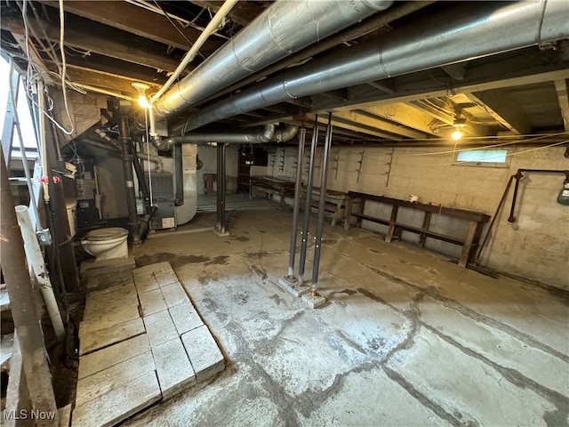 basement with heating unit