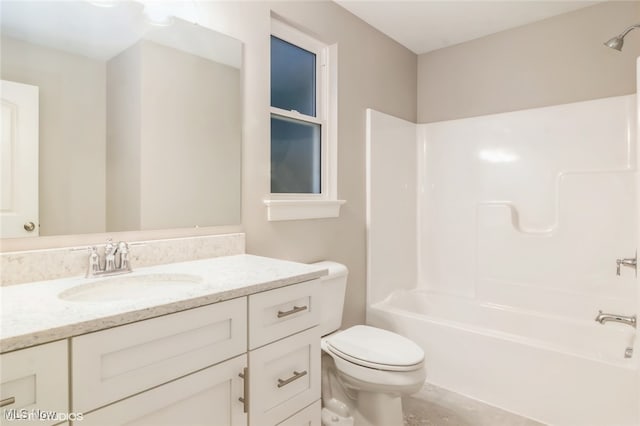 full bathroom featuring shower / bath combination, toilet, and vanity