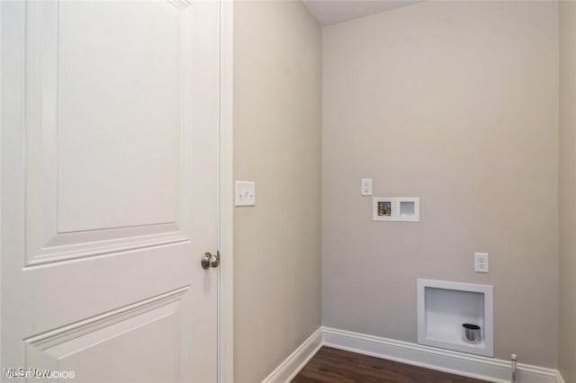 1064 Bryce Ave, Aurora, OH 44202 - laundry room with washer hookup, baseboards, hookup for an electric dryer, and dark wood-type flooring