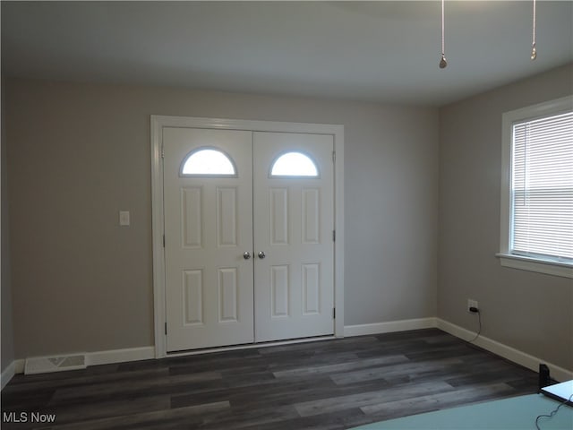 entrance foyer with a wealth of natural light and dark hardwood / wood-style floors