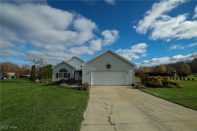 view of front facade featuring a garage and a front lawn