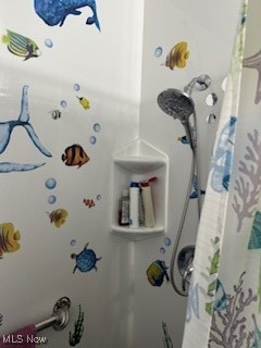 bathroom with a shower with shower curtain