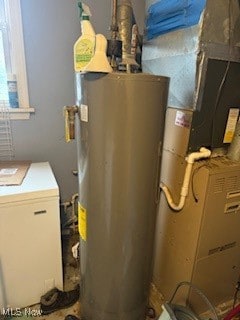 utility room featuring water heater