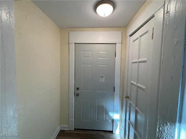 entryway with dark hardwood / wood-style flooring