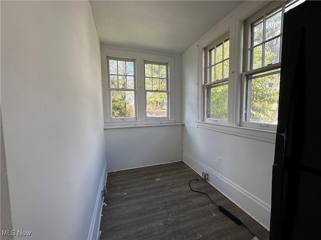 unfurnished room with a healthy amount of sunlight and dark hardwood / wood-style floors