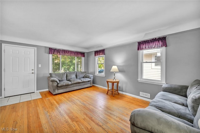 living room featuring light wood-type flooring