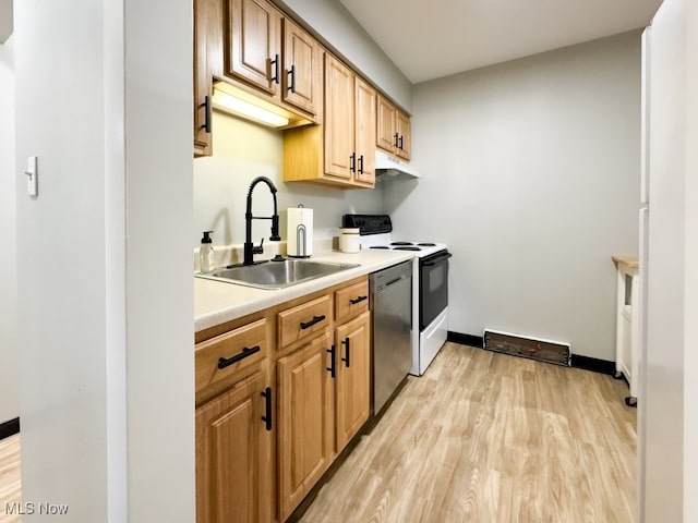 kitchen featuring light hardwood / wood-style floors, appliances with stainless steel finishes, and sink