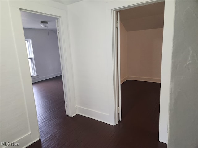 hallway with dark hardwood / wood-style floors