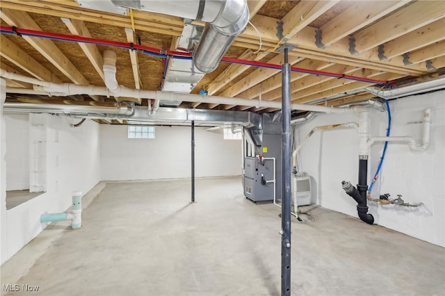 basement with heating unit