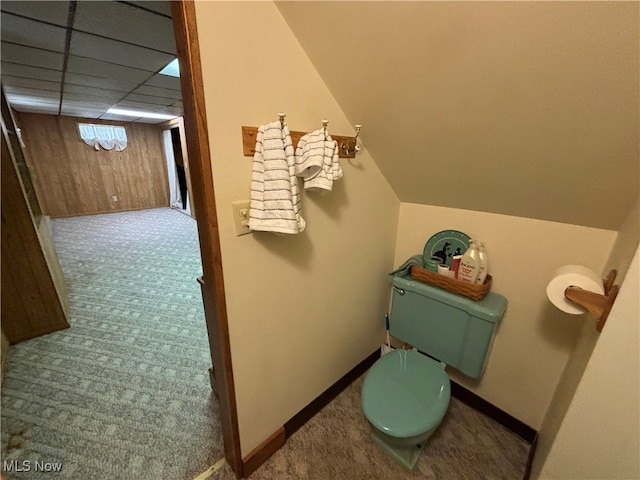 bathroom featuring a paneled ceiling and toilet