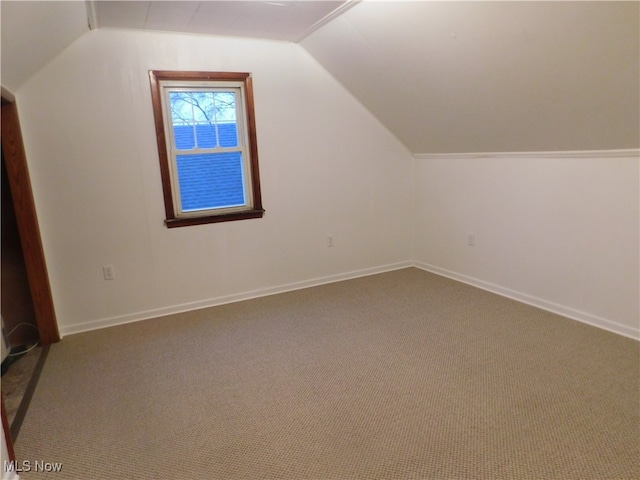 additional living space featuring carpet flooring and vaulted ceiling