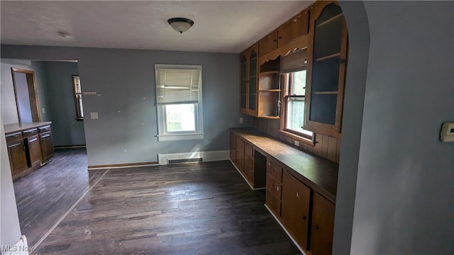 kitchen featuring a wealth of natural light and dark hardwood / wood-style floors