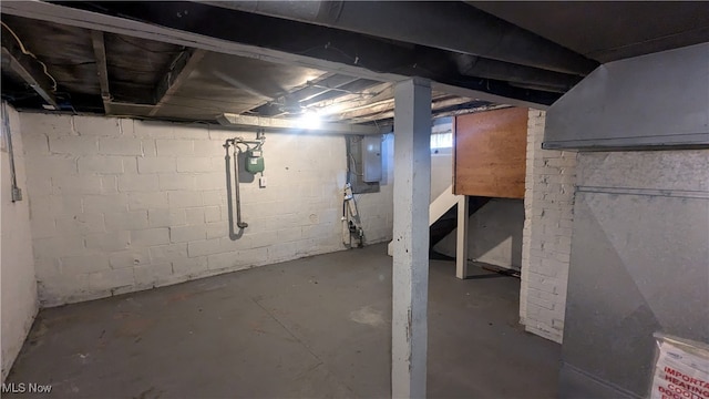 basement with electric panel