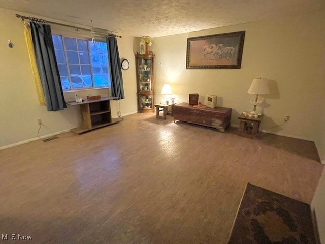 interior space featuring a textured ceiling and wood-type flooring