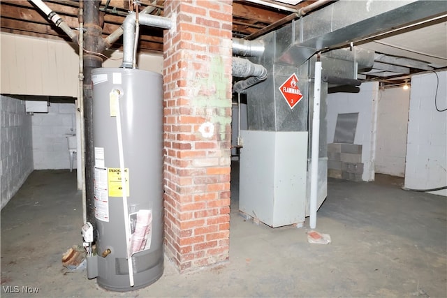 utilities featuring water heater and heating unit