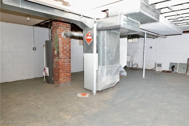 basement with heating unit and gas water heater