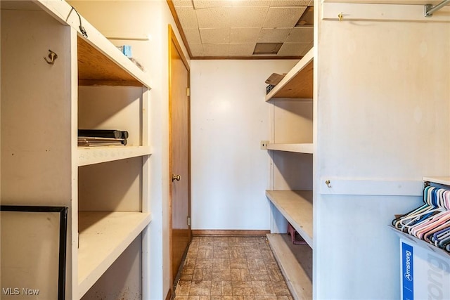 spacious closet with a drop ceiling