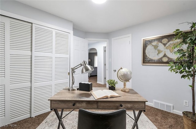 home office featuring carpet flooring