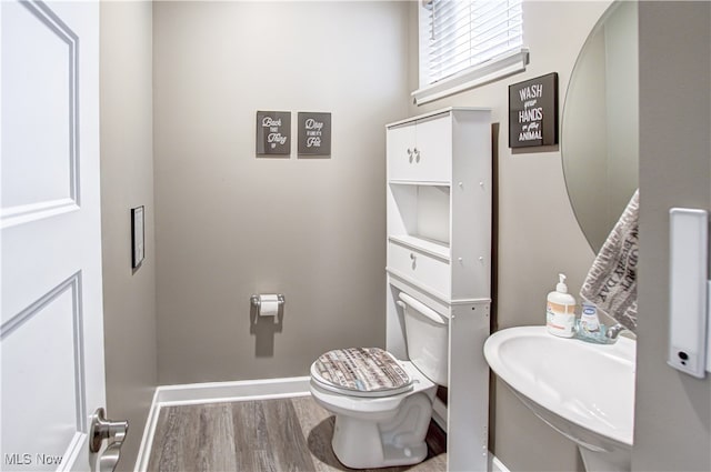 bathroom featuring hardwood / wood-style floors, toilet, and sink