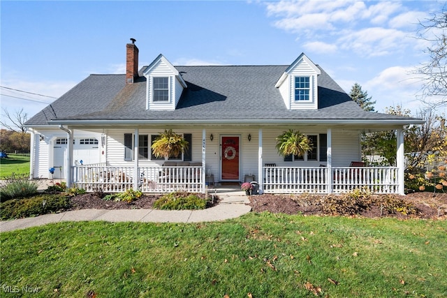 view of front of house with a front yard and a porch