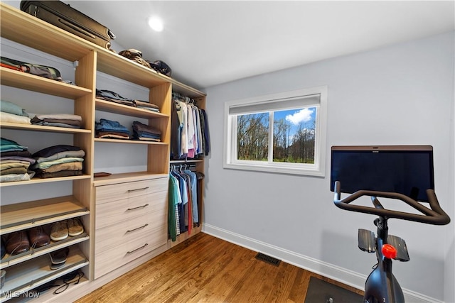 walk in closet featuring hardwood / wood-style flooring