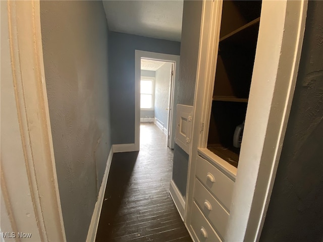 hall with dark hardwood / wood-style flooring