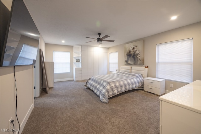 bedroom with carpet floors and ceiling fan