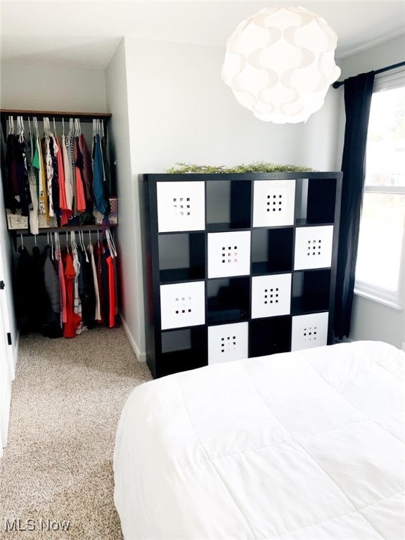 bedroom with carpet flooring and a closet