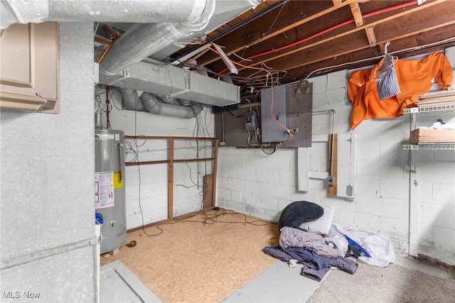 basement featuring gas water heater