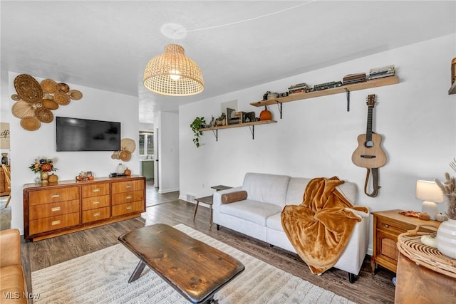 living room with dark wood-type flooring