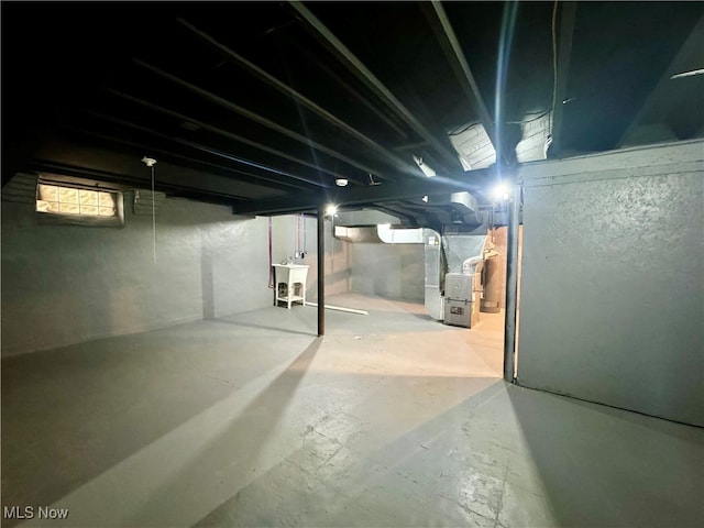 basement with heating unit