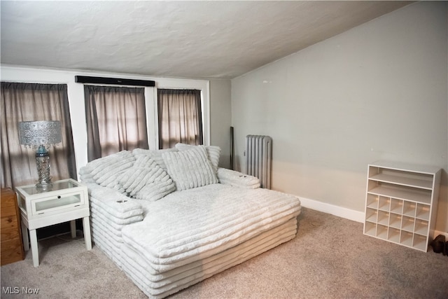 bedroom with carpet floors and radiator