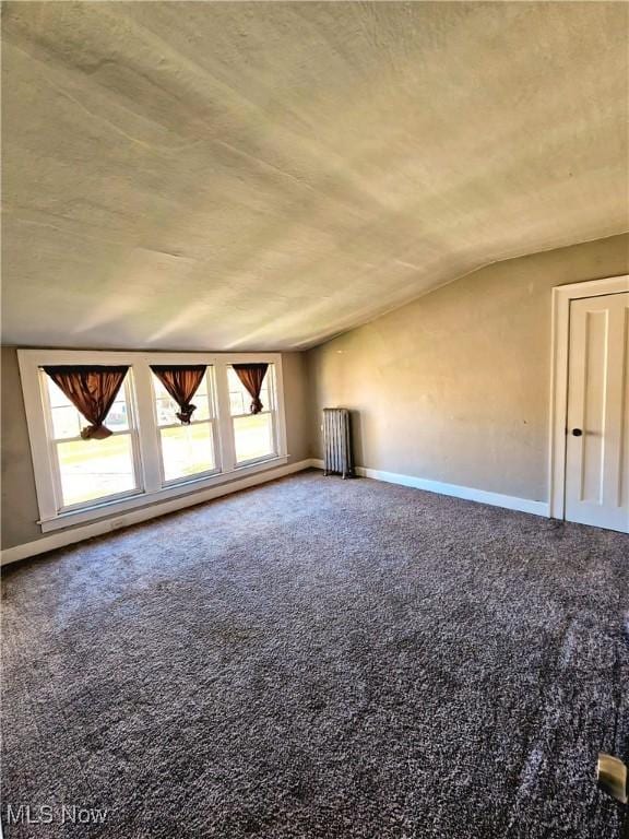 empty room with baseboards, carpet, and lofted ceiling