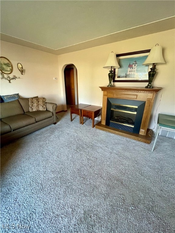 living room featuring carpet flooring