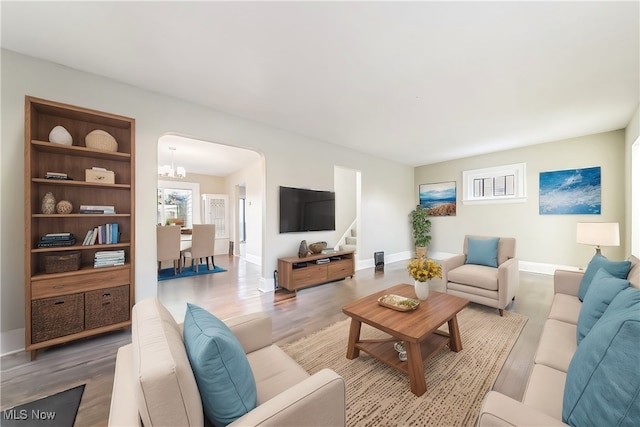 living room with wood-type flooring