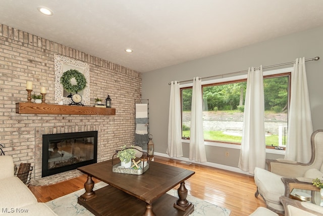 living room featuring a fireplace and light hardwood / wood-style floors