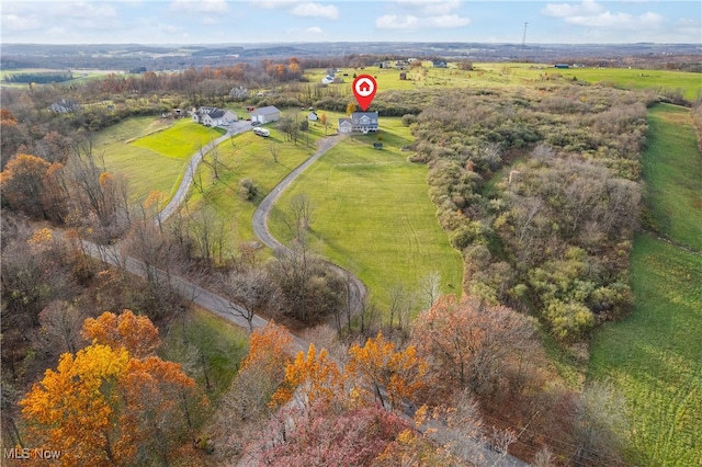 aerial view featuring a rural view