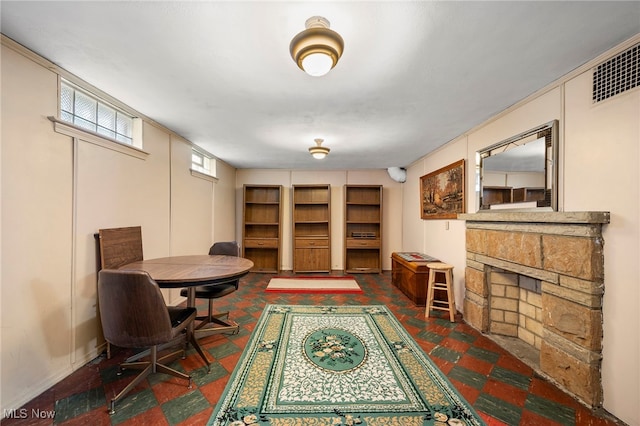 interior space with a fireplace