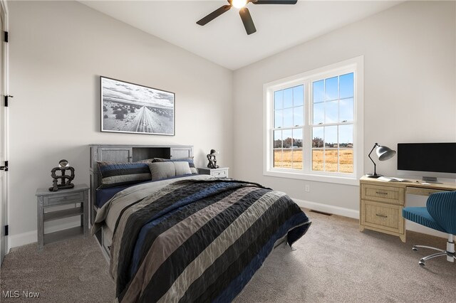 6120 Century Blvd, Canfield, OH 44406 - bedroom with light colored carpet, baseboards, an office area, and a ceiling fan