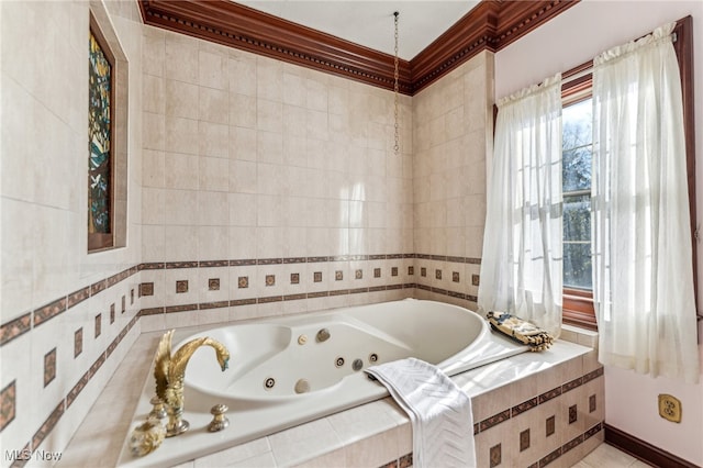 bathroom featuring tiled bath