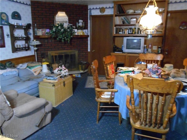 dining space with a fireplace