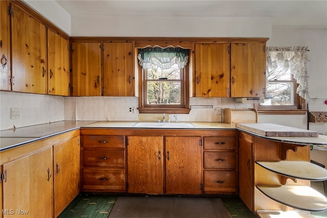 kitchen with tasteful backsplash, a wealth of natural light, and sink