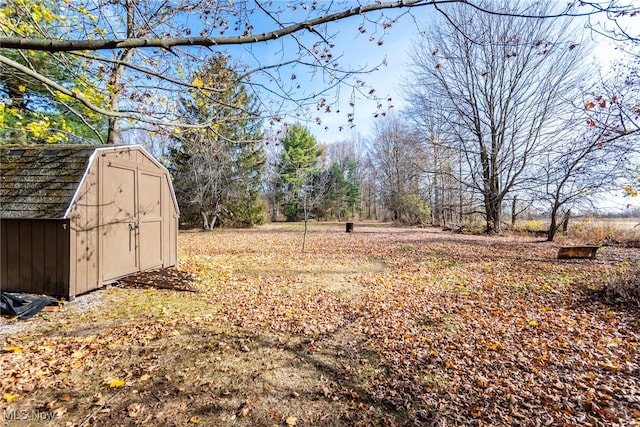 view of yard featuring a shed