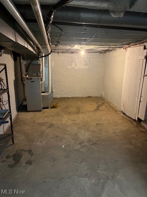 basement with heating unit