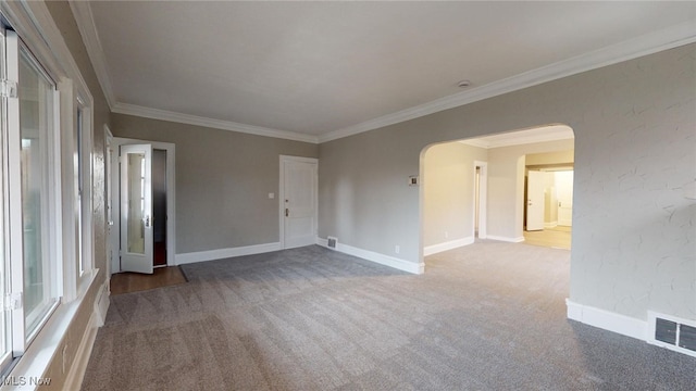 spare room featuring carpet floors and ornamental molding